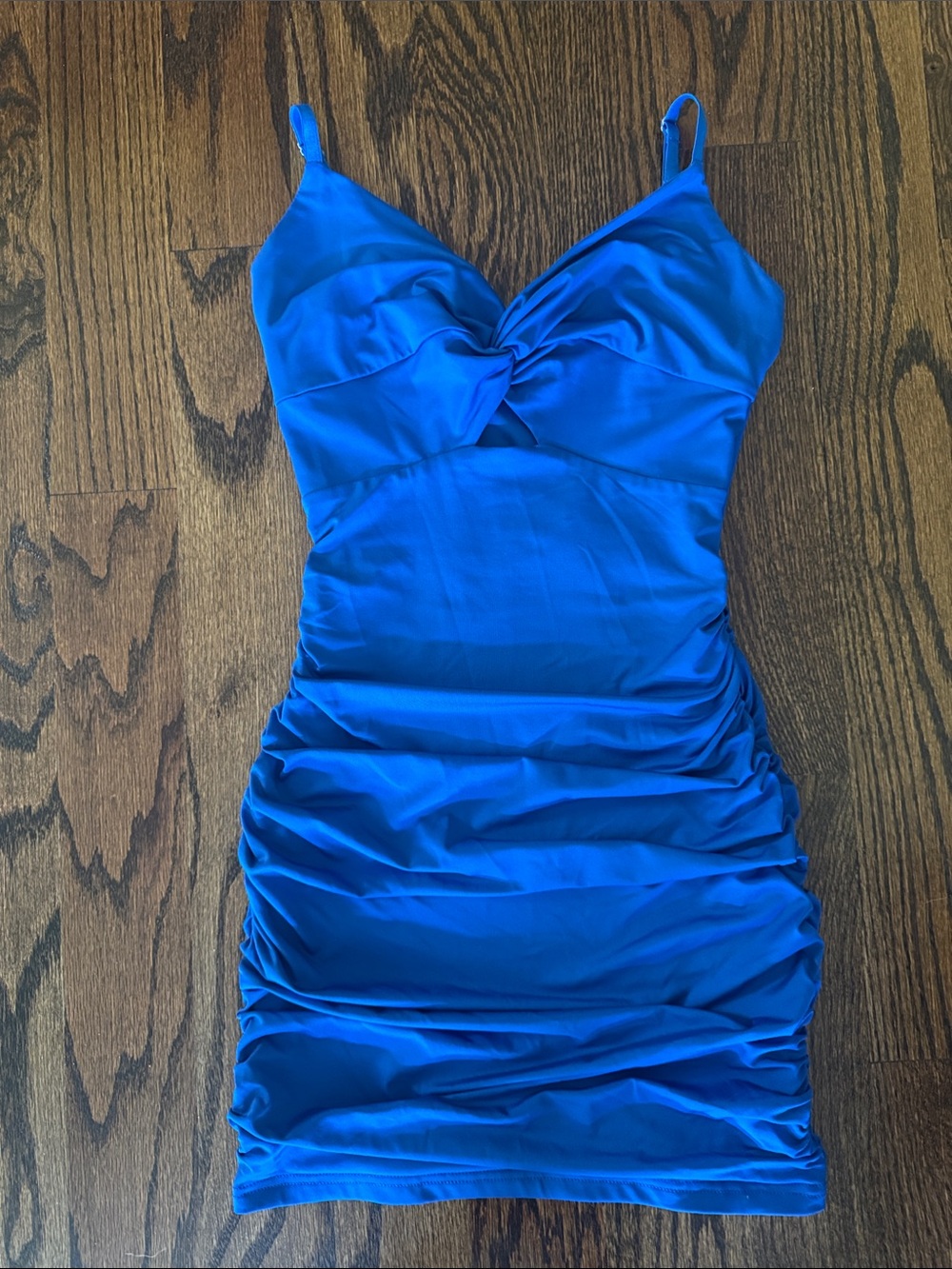 Women’s Katie J NYC Royal Blue Twist-Front Ruched Cutout Mini Dress